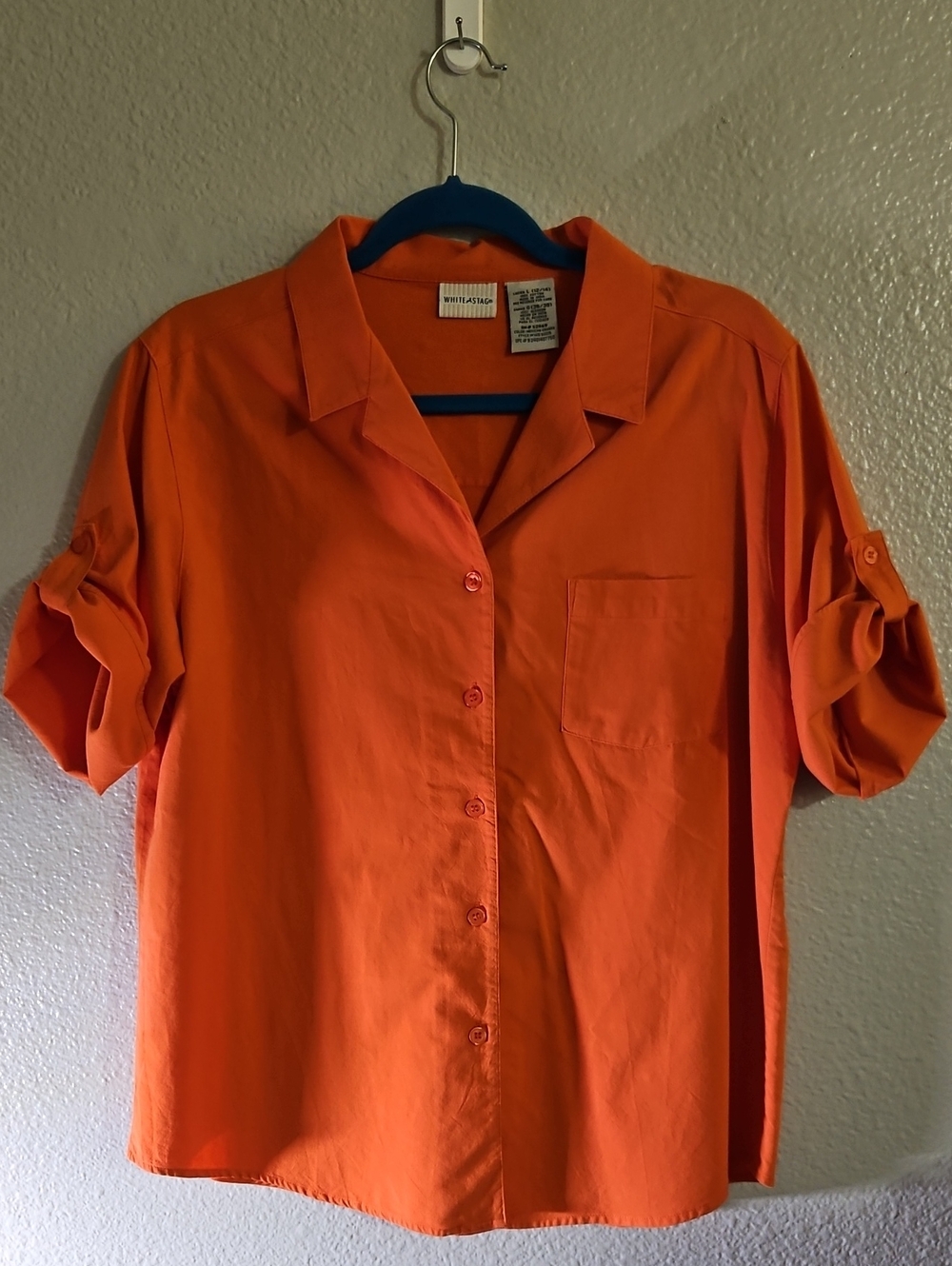 White Stag Mexican Orange 100% Cotton Roll-Tab Sleeve Button Down Shirt L